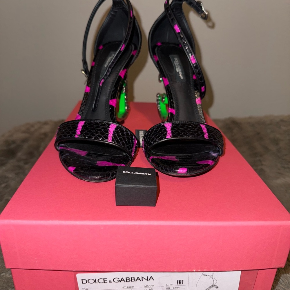 Dolce & Gabbana Black and Pink Strappy Heels size 6.5 US womens